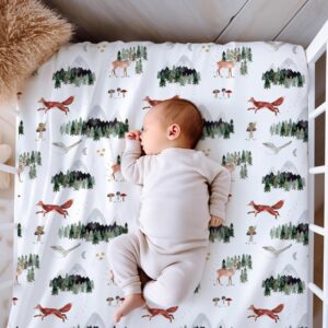 Sorrel + Fern 2-Pack Crib Sheets for Standard Crib Matress (Woodland Forest Animals) - Premium Fitted Sheets - Buttery Soft Cotton Blend