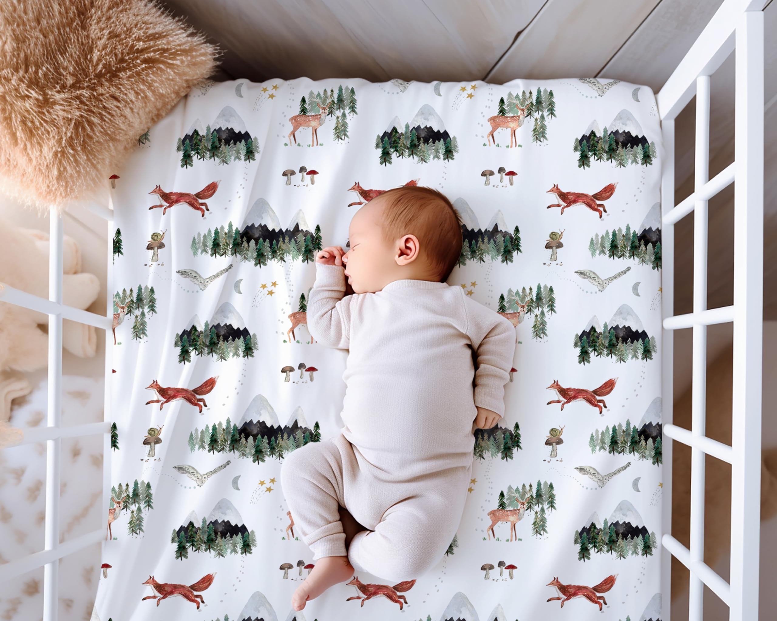 Sorrel + Fern 2-Pack Crib Sheets for Standard Crib Matress (Woodland Forest Animals) - Premium Fitted Sheets - Buttery Soft Cotton Blend