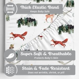 Sorrel + Fern 2-Pack Crib Sheets for Standard Crib Matress (Woodland Forest Animals) - Premium Fitted Sheets - Buttery Soft Cotton Blend