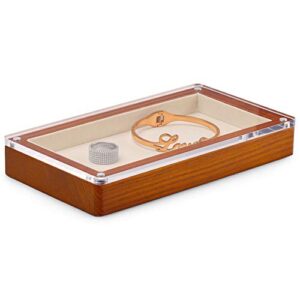 Oirlv Solid Wood Jewelry Tray with Transparent Acrylic Lid Jewelry Organizer Dish Home Organization Accessories Storage Box(Creamy-white)