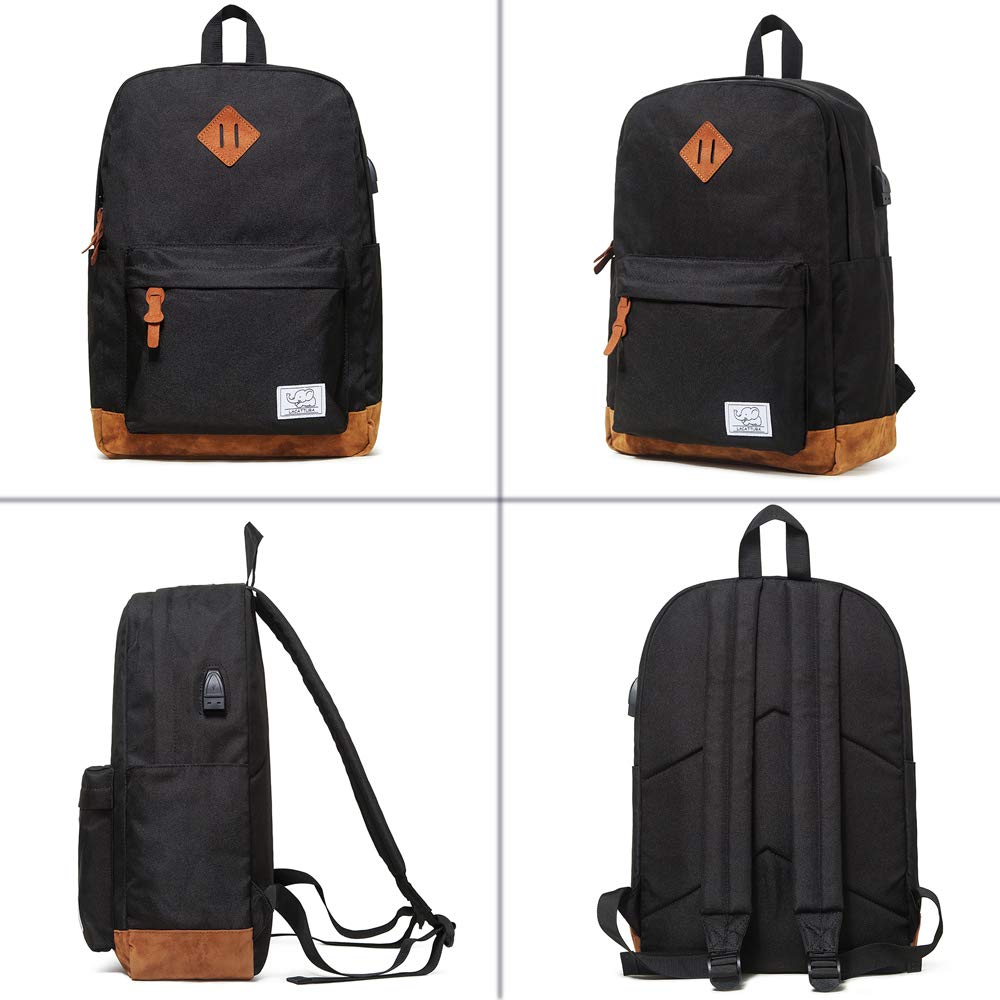 LACATTURA College Backpack, Lightweight Laptop Book Bag, Black
