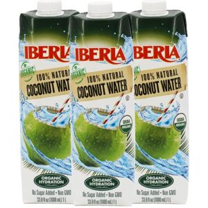 iberia 100% pure organic coconut water, 1 liter , 33.8 fl oz (pack of 3)
