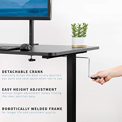 VIVO Height Adjustable 55 x 24 inch Standing Desk, Hand Crank Sit Stand Home Office Workstation with Frame and Solid One-Piece Table Top, Black, DESK-M55TB