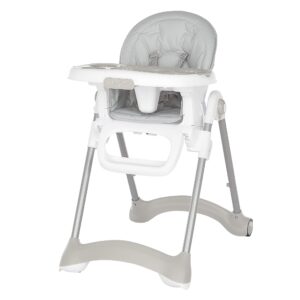 dream on me solid times high chair for babies and toddlers in grey, multiple recline and height positions, lightweight portable baby high chair, 5 point safety harness, easy to clean surface