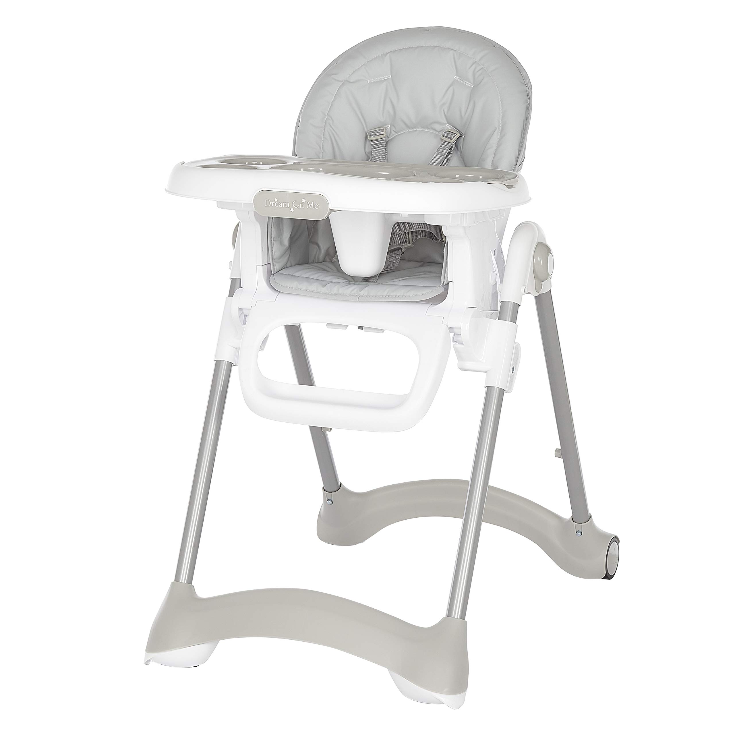 Dream On Me Solid Times High Chair for Babies and Toddlers in Grey, Multiple Recline and Height Positions, Lightweight Portable Baby High Chair, 5 point Safety Harness, Easy to Clean Surface