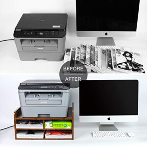 PAG 3 Tier Desktop Printer Stand with Storage, Paper Storage Holder Rack for Desk, Wooden Printer Organization for Home/Office, Antique Brown