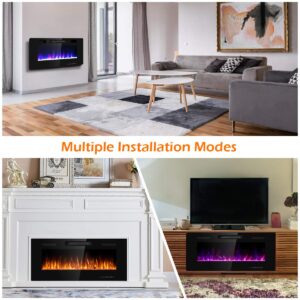 Tangkula 42 Inches Recessed Electric Fireplace, in-Wall & Wall Mounted Electric Heater with Adjustable Flame Color & Speed, Remote Control, Touch Screen, 750-1500W (42 Inches)