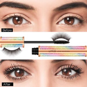 4D Silk Fiber Eyelash Mascara Waterproof - Thick Long Lasting Smudge-Proof Natural 4D Fiber Mascara, Curling Lashes Lengthening Mascara, All Day Exquisitely, Extra Long 4D Mascara Black (Pack of 2)