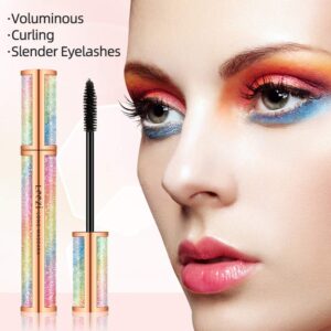 4D Silk Fiber Eyelash Mascara Waterproof - Thick Long Lasting Smudge-Proof Natural 4D Fiber Mascara, Curling Lashes Lengthening Mascara, All Day Exquisitely, Extra Long 4D Mascara Black (Pack of 2)