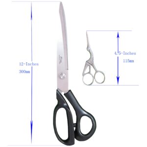 Heavy-Duty Extra Long Large Home/Office Utility Scissors, 12-Inch Upholstery Tailor Shears, 4.5-Inch Crane Embroidery Sewing Crafting Scissors, Stainless Steel All Purpose Sissors 2Pack