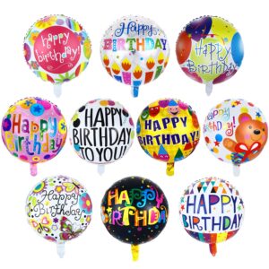 30 pcs happy birthday floating balloons helium foil balloons aluminum foil globe balloons 18 inches party for birthday party decoration, 10 patterns