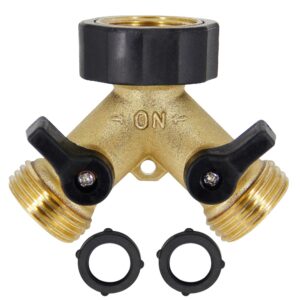 lifynste 2 way brass hose splitter, 3/4" brass hose connectors, y connector garden hose adapter connector, 1 pack