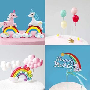 MOVINPE Unicorn Cake Topper, 2 Magic Unicorns Sculpture, 1 Rainbow, 1 Happy Birthday Banner, 2 Cloud, 4 Balloon, 12 Stars, 1 Moon, Cake Decoration For Girl Kid Women Birthday Party