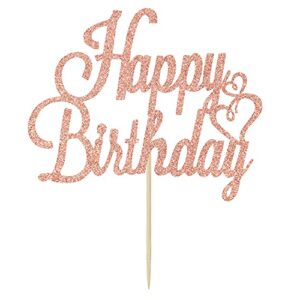 rose gold glitter happy birthday cake topper, birthday party decorations supplies