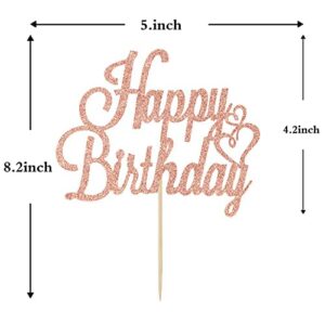 Rose Gold Glitter Happy Birthday Cake Topper, Birthday Party Decorations Supplies