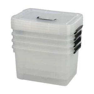 Nicesh 10 L Plastic Plastic Storage Box, Clear Latch Box with Handle, Set of 4