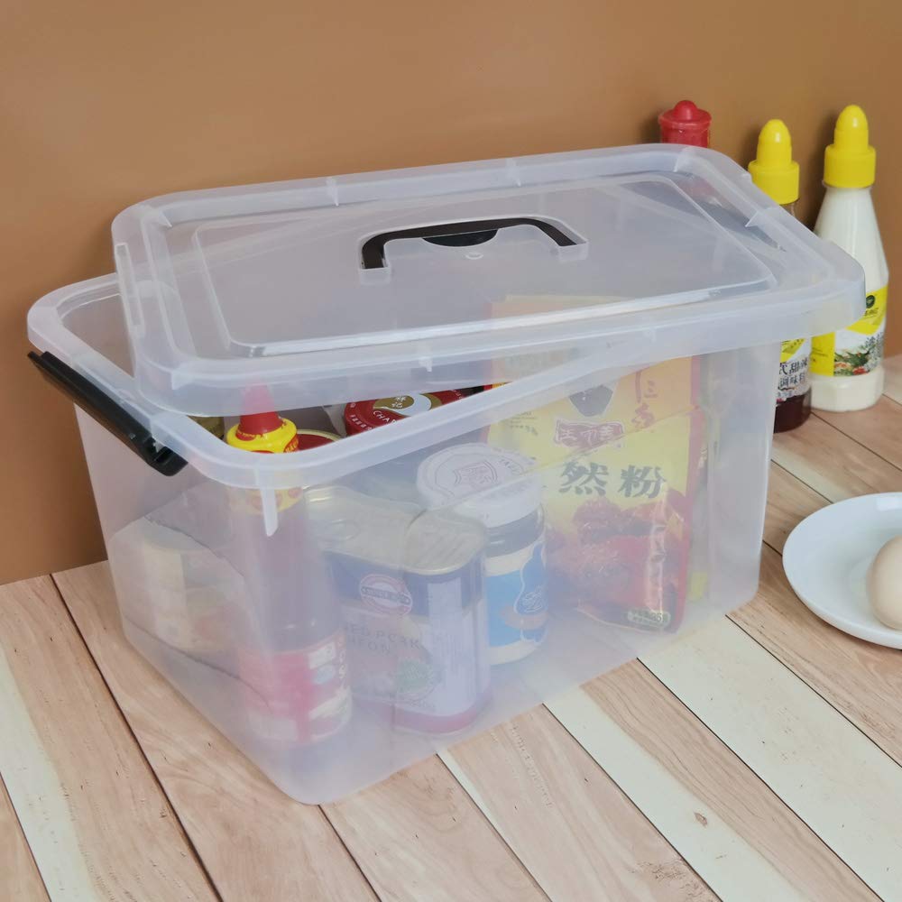 Nicesh 10 L Plastic Plastic Storage Box, Clear Latch Box with Handle, Set of 4