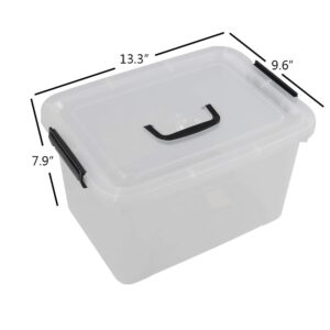 Nicesh 10 L Plastic Plastic Storage Box, Clear Latch Box with Handle, Set of 4