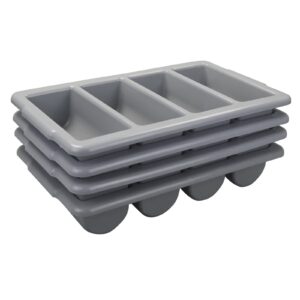 rinboat 4-pack plastic 4-compartment cutlery bin, commercial cutlery holder, gray