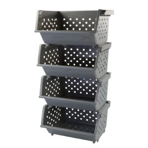ucake 4 pack stackable detachable storage baskets, stacking bins for organizing grey white