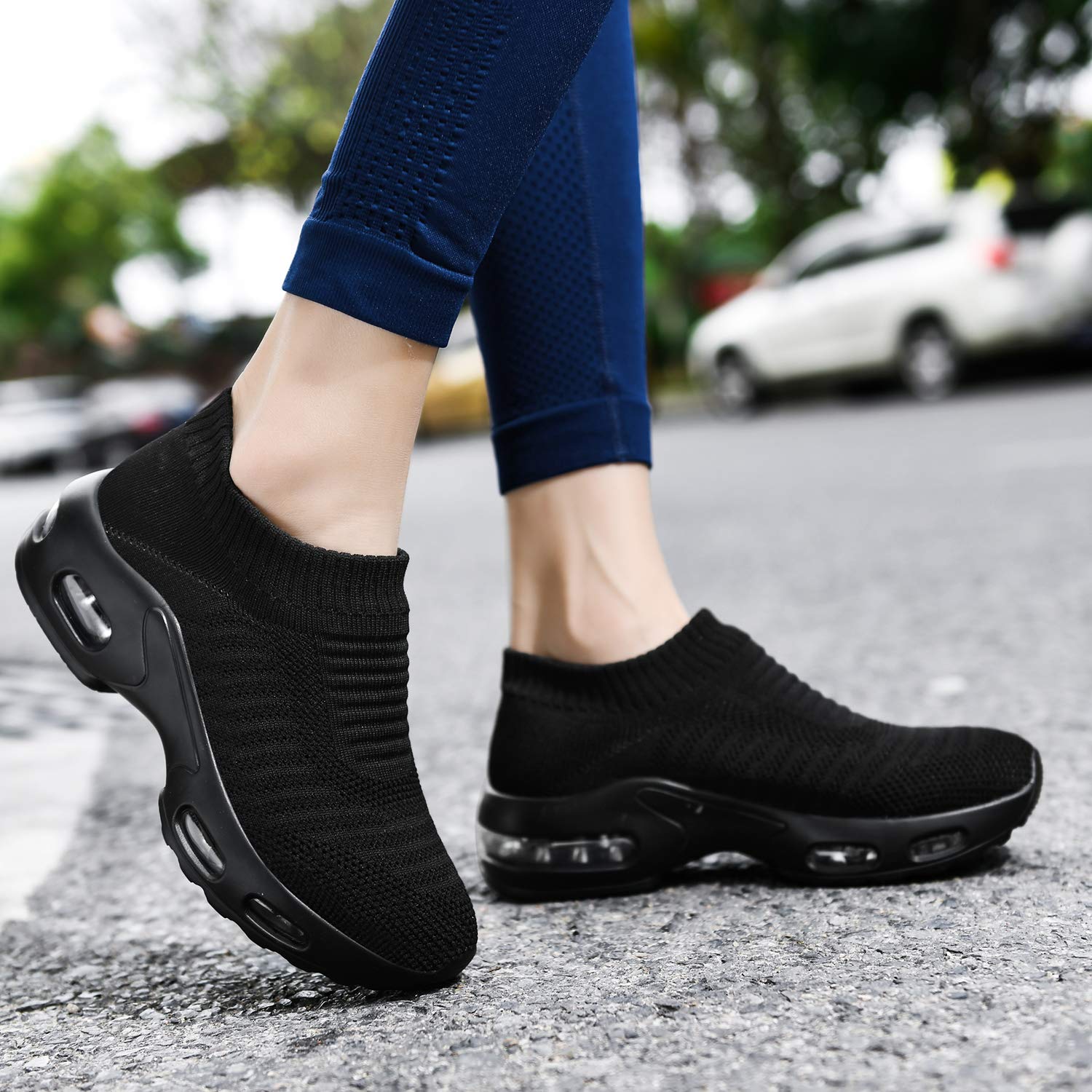 DimaiGlobal Women's Walking Shoes Sock Sneakers Slip On Comfort Mesh Fashion Cushion Lady Girls Modern Jazz Dance Easy Shoes Wedge Platform Loafers Black