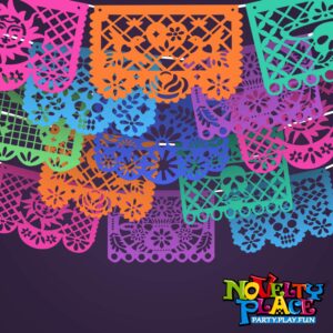 Novelty Place 15Ft 9Pcs Mexican Party Banners - Felt Papel Picado Banner - Mexican Fiesta Party Decorations for Dia De Los Muertos, Day of the Dead, Cino de Mayo, 9 Pattern Panels