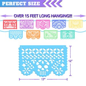 Novelty Place 15Ft 9Pcs Mexican Party Banners - Felt Papel Picado Banner - Mexican Fiesta Party Decorations for Dia De Los Muertos, Day of the Dead, Cino de Mayo, 9 Pattern Panels