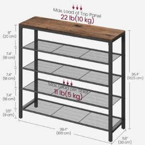 VASAGLE INDESTIC Shoe Rack, Shoe Organizer for Closet with 4 Mesh Shelves and Large Top for Bags, Entryway Hallway Shoe Shelf, Steel Frame, Industrial, Hazelnut Brown and Black ULBS015B03