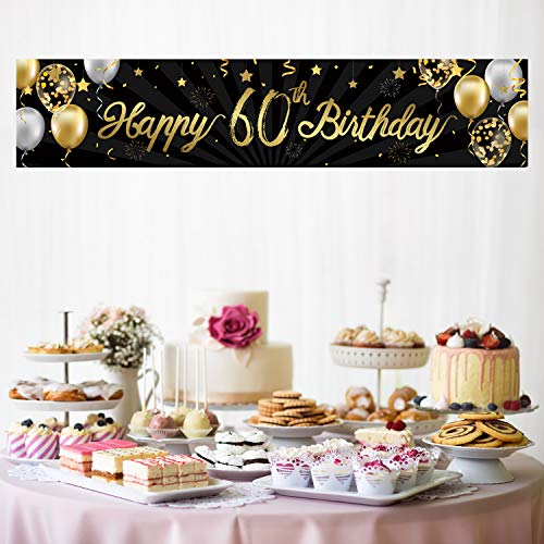 Happy 60th Birthday Banner Sign Gold Glitter 60 Years Birthday Party Decorations Supplies Anniversary Celebration Backdrop