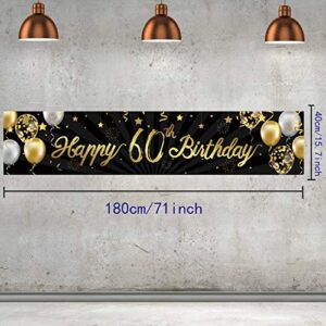 Happy 60th Birthday Banner Sign Gold Glitter 60 Years Birthday Party Decorations Supplies Anniversary Celebration Backdrop