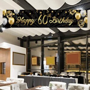 Happy 60th Birthday Banner Sign Gold Glitter 60 Years Birthday Party Decorations Supplies Anniversary Celebration Backdrop