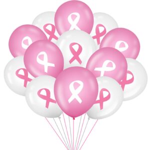 100 pieces breast cancer awareness balloons 12 inch ribbon latex balloons round party balloons party supplies for party decoration or arch decor (pink, white)