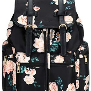 Backpack Women College Floral Bookbag Lady Travel Rucksack 15.6Inch Laptop Bag (Black peony)