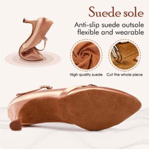 AOQUNFS Ballroom Dance Shoes Women Closed Toe Walts Salsa Latin Dance Shoes,WP1009-Beige-6.5,US 8