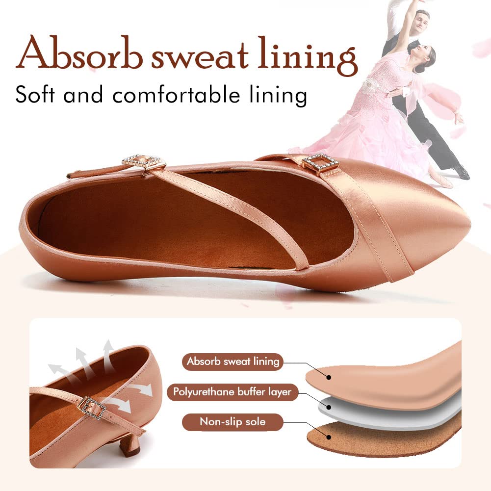 AOQUNFS Ballroom Dance Shoes Women Closed Toe Walts Salsa Latin Dance Shoes,WP1009-Beige-6.5,US 8