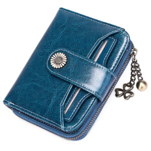 goiacii wallet for women leather small rfid blocking bifold zipper pocket card holder with id window