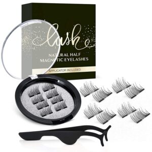 vassoul dual magnetic eyelashes, half lash, 0.2mm ultra thin magnet, light weight reusable 3d eyelashes with applicator