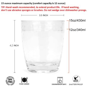 Hammered 15-ounce and 26-ounce Plastic Tumbler Acrylic Glasses, set of 8 Clear