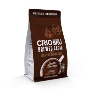 crio bru brewed cacao double chocolate light roast - coffee alternative natural healthy drink | 100% pure ground cacao beans | 99.99% caffeine free, keto, low carb, paleo, non-gmo (10 ounce (pack of 1))