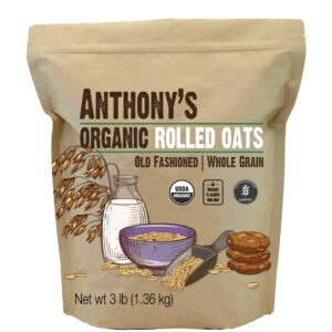 Anthony's Organic Rolled Oats, 3 lb, Gluten Free, Non GMO, Old Fashioned, Whole Grain