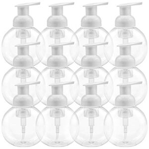 yesland 12 pack clear foaming soap dispenser with white pump, 8.5 oz pump bottles, plastic press bottles/foam liquid hand soap containers for kitchen and bathroom