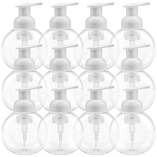 Yesland 12 Pack Clear Foaming Soap Dispenser with White Pump, 8.5 oz Pump Bottles, Plastic Press Bottles/Foam Liquid Hand Soap Containers for Kitchen and Bathroom