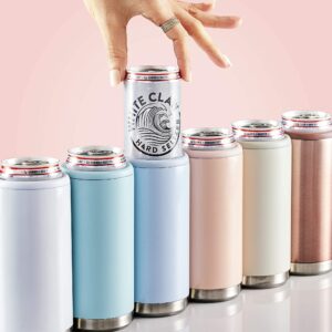 Maars Skinny Can Cooler for Slim Beer & Hard Seltzer | Stainless Steel 12oz Sleeve, Double Wall Vacuum Insulated Drink Holder - Glitter Black