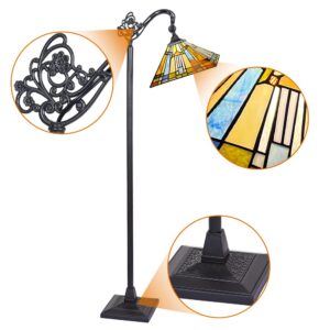 Capulina Tiffany Floor Lamp H62 Tall Antique Mission Style Stained Glass Soft Light Arched Gooseneck Adjustable Angle Reading Lamp for Living Room Bedroom