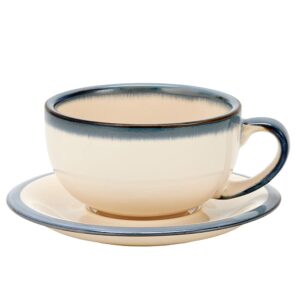 coffeezone vintage design 12 oz ceramic latte art cappuccino barista cup with saucer (beige)