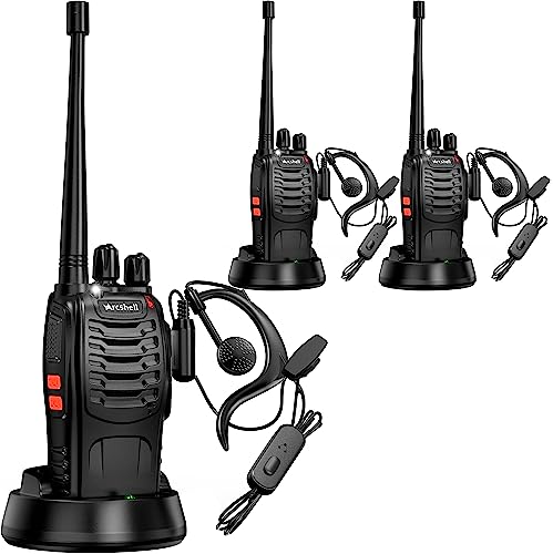 Arcshell Rechargeable Long Range Two-Way Radios with Earpiece 3 Pack Arcshell AR-5 Walkie Talkies Li-ion Battery and Charger Included (3 Pack)