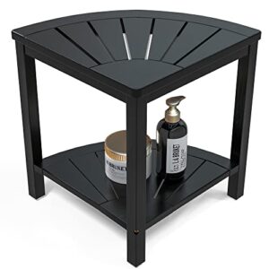 bamboo corner shower stool bench waterproof - with storage shelf for shaving legs or seat in bathroom & inside shower