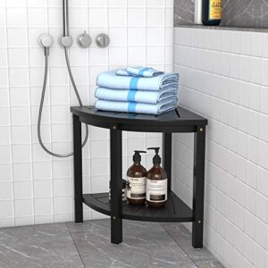 Bamboo Corner Shower Stool Bench Waterproof - with Storage Shelf for Shaving Legs or Seat in Bathroom & Inside Shower