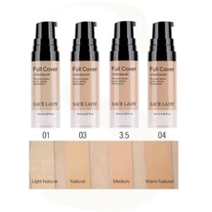 Waterproof Full Coverage Concealer Makeup Kit with Primer Sponge - Matte Liquid Foundation for Face, Eye, and Acne Scar Cover