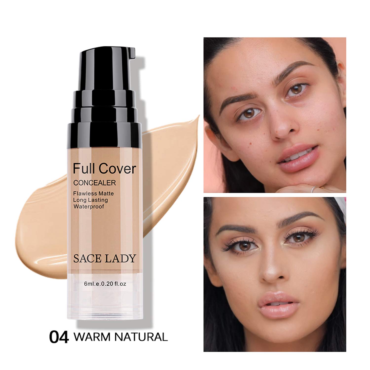 Waterproof Full Coverage Concealer Makeup Kit with Primer Sponge - Matte Liquid Foundation for Face, Eye, and Acne Scar Cover